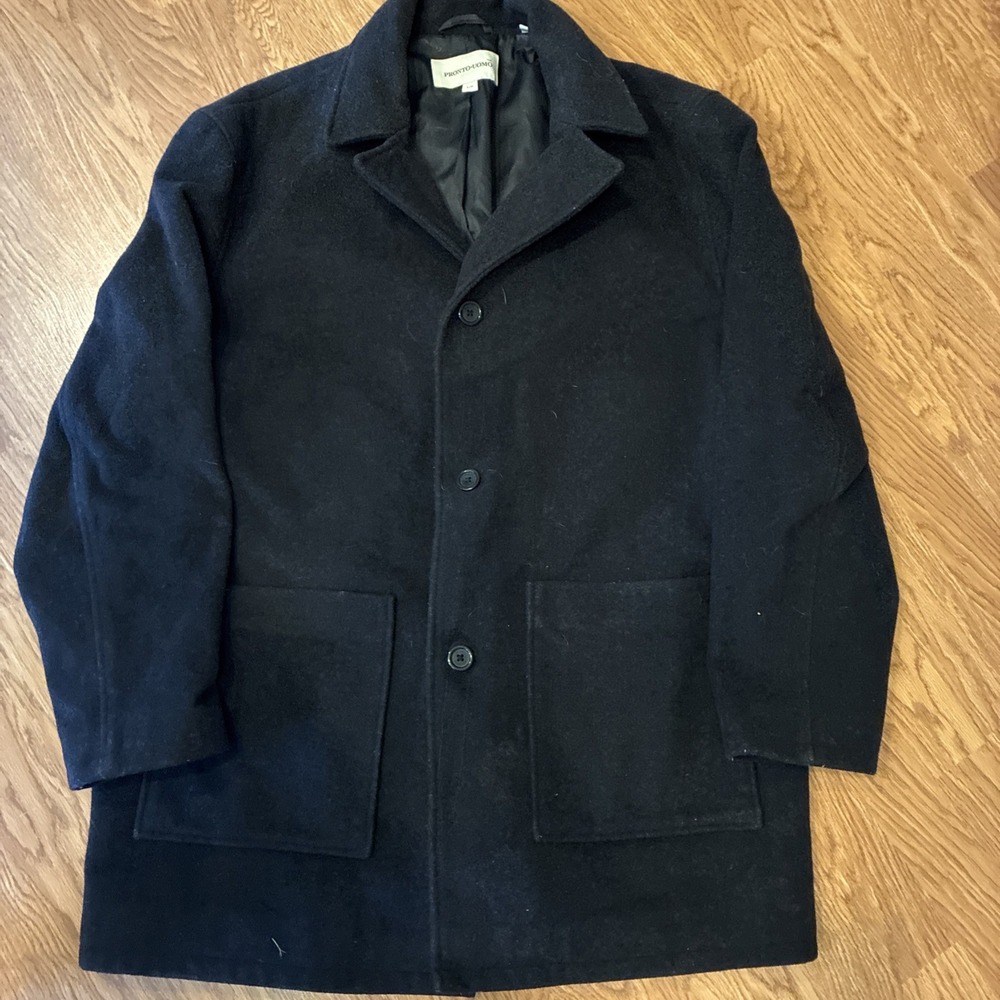 Pronto Uomo Men's Wool Cashmere Blend Overcoat Car Coat Charcoal Size L